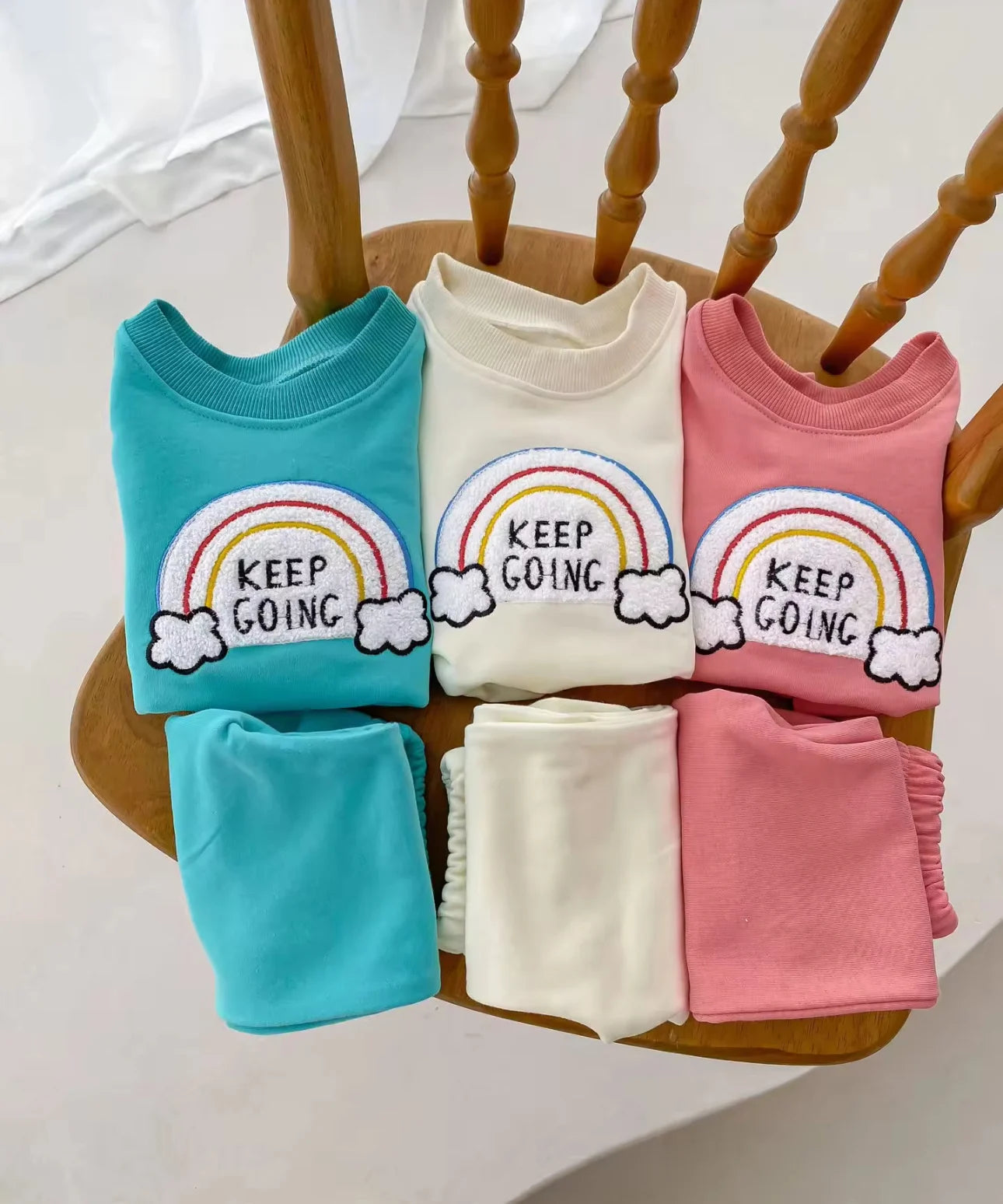 Girls/ Boys 2 Pcs Set Embroidery Rainbow Sweatshirt + Trousers