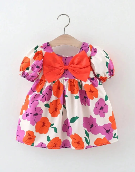 Ava Flower Print Bubble Sleeve Dress