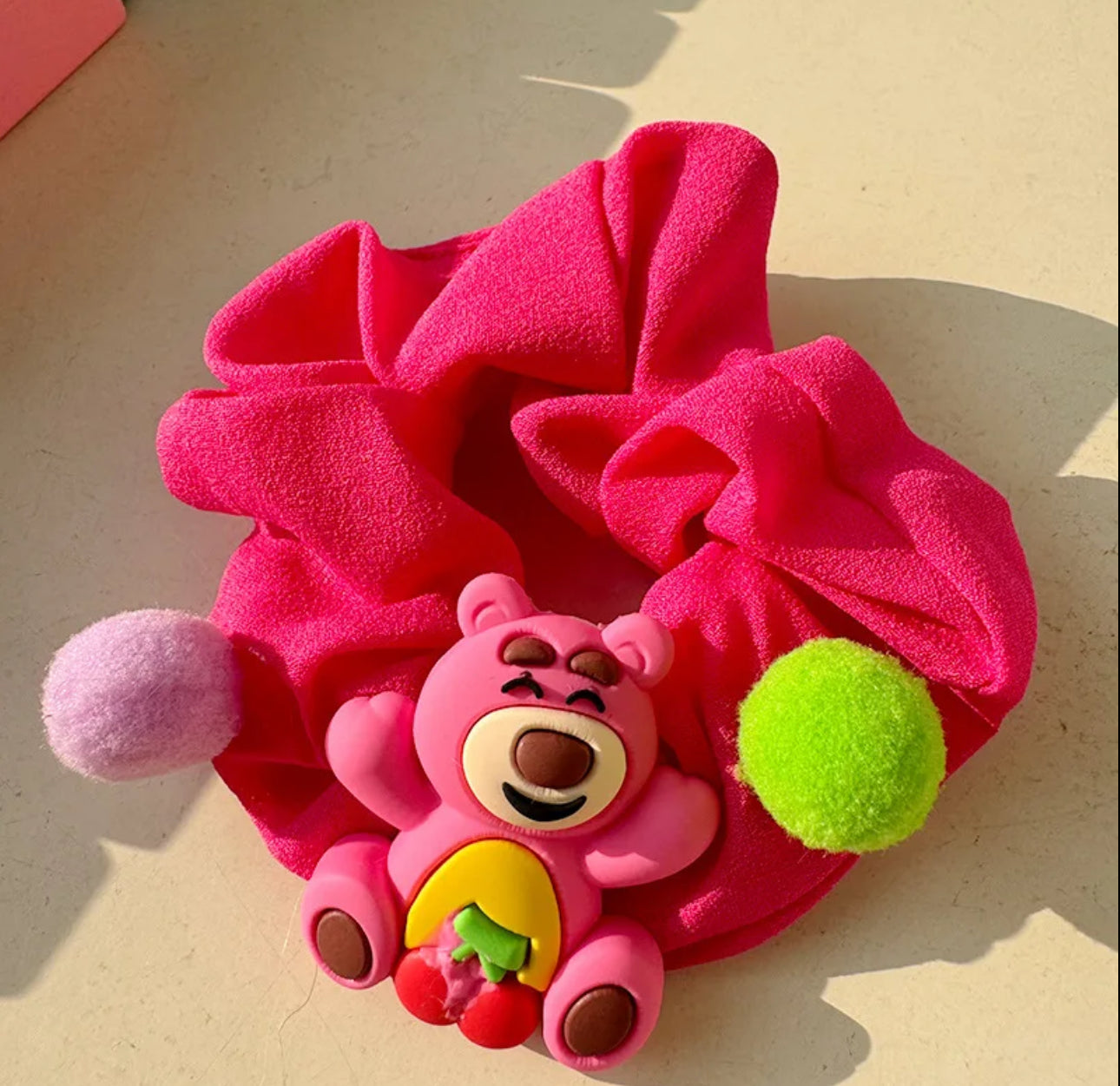 4Pcs Pink bear crunchy Hair ties