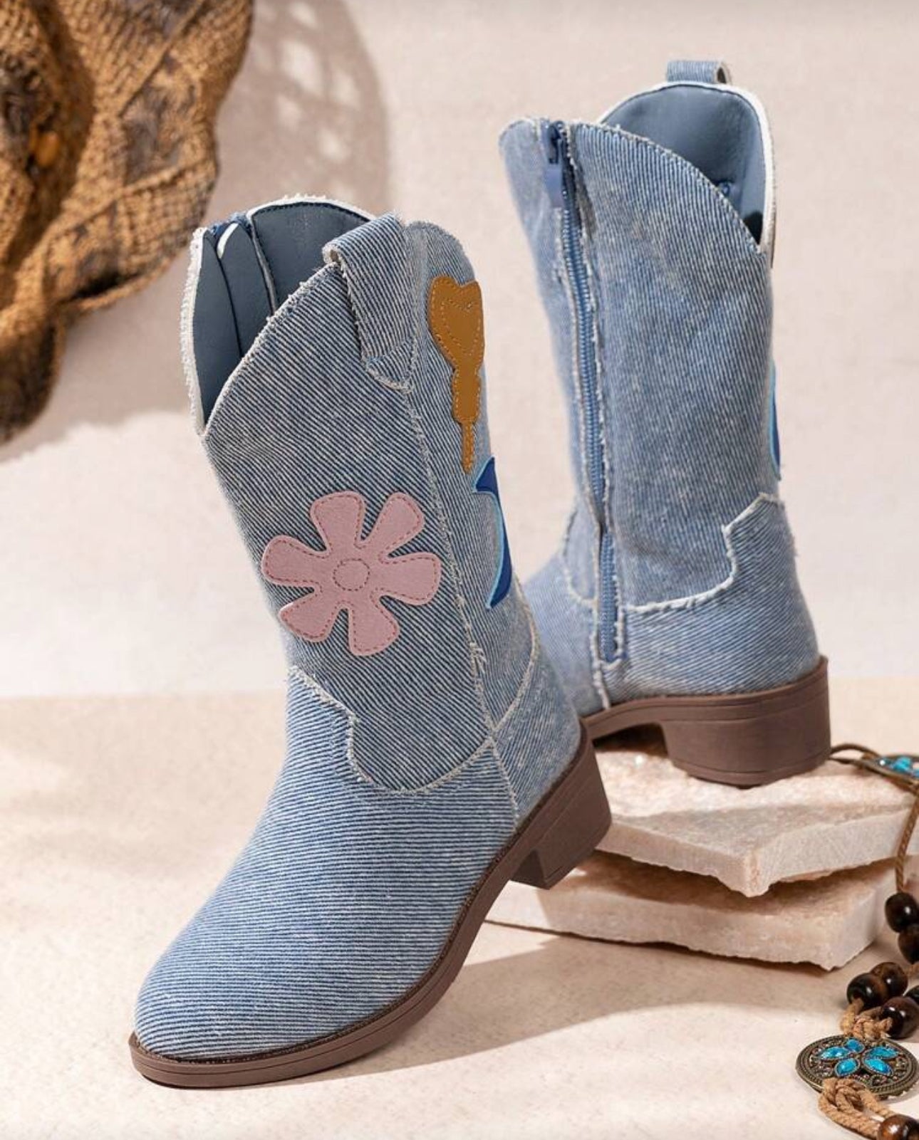 Toddler/Teen Girls Embroidered Pattern Vintage Stylish, Western Boot.