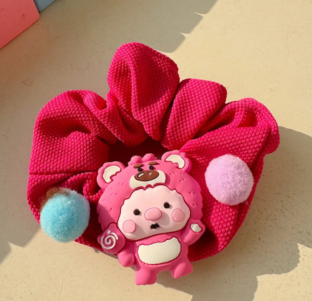 4Pcs Pink bear crunchy Hair ties