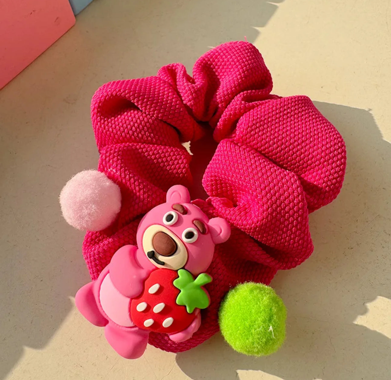 4Pcs Pink bear crunchy Hair ties