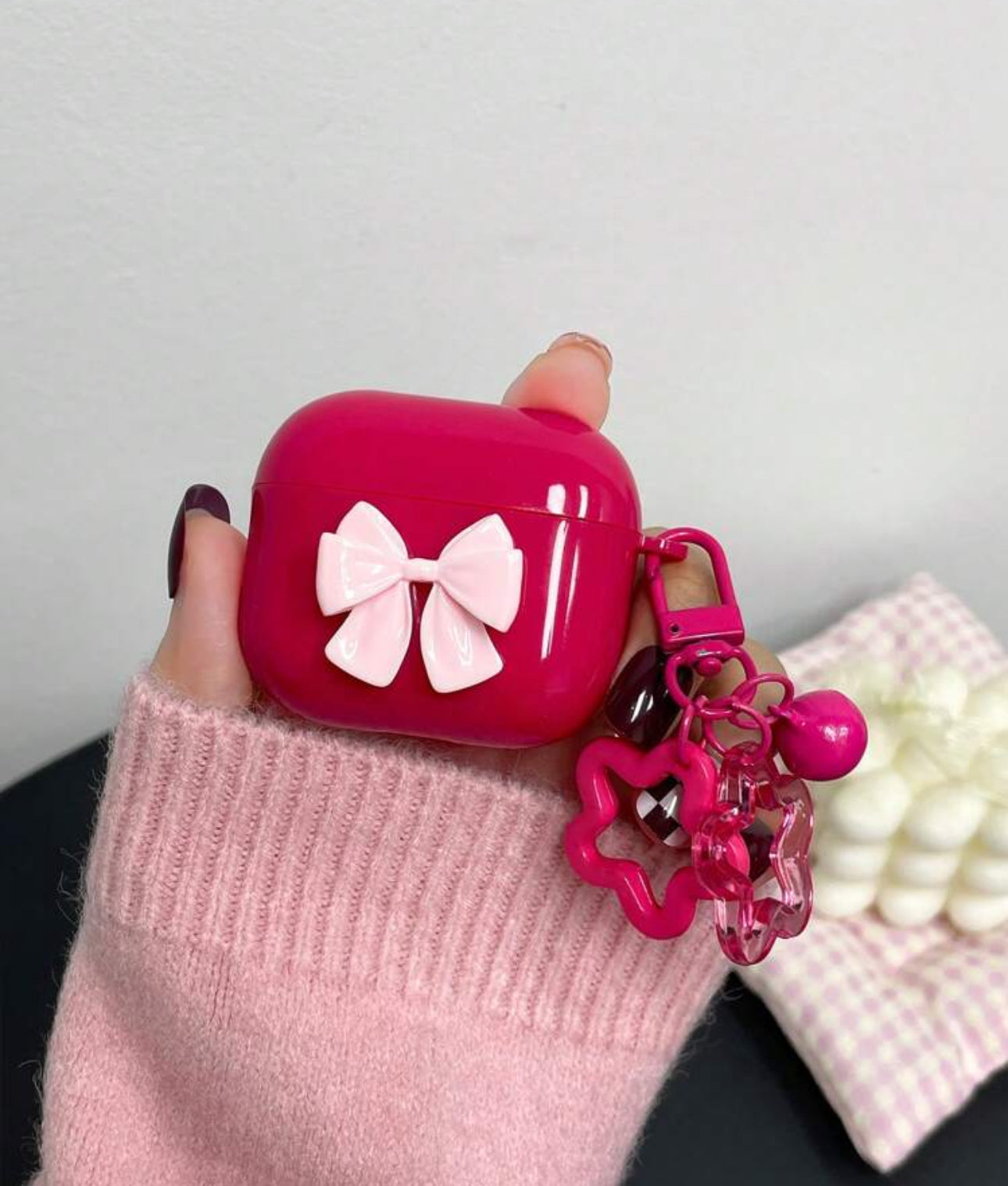 1Pc Pink Bow Airpod Case