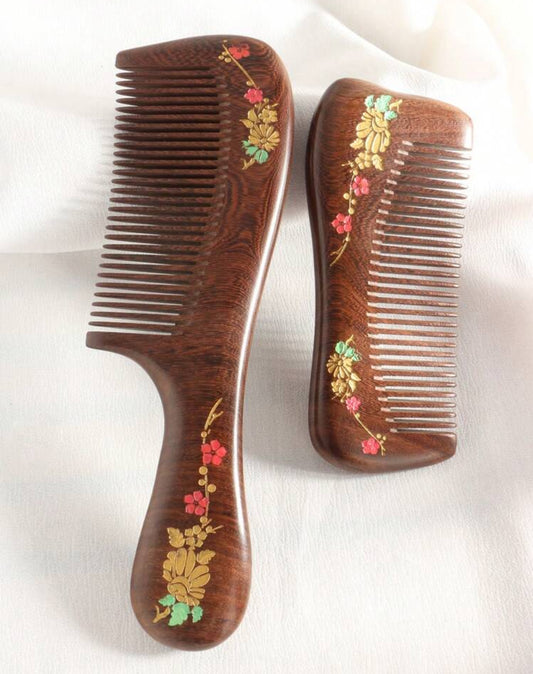 2Pcs Flower Wood Comb