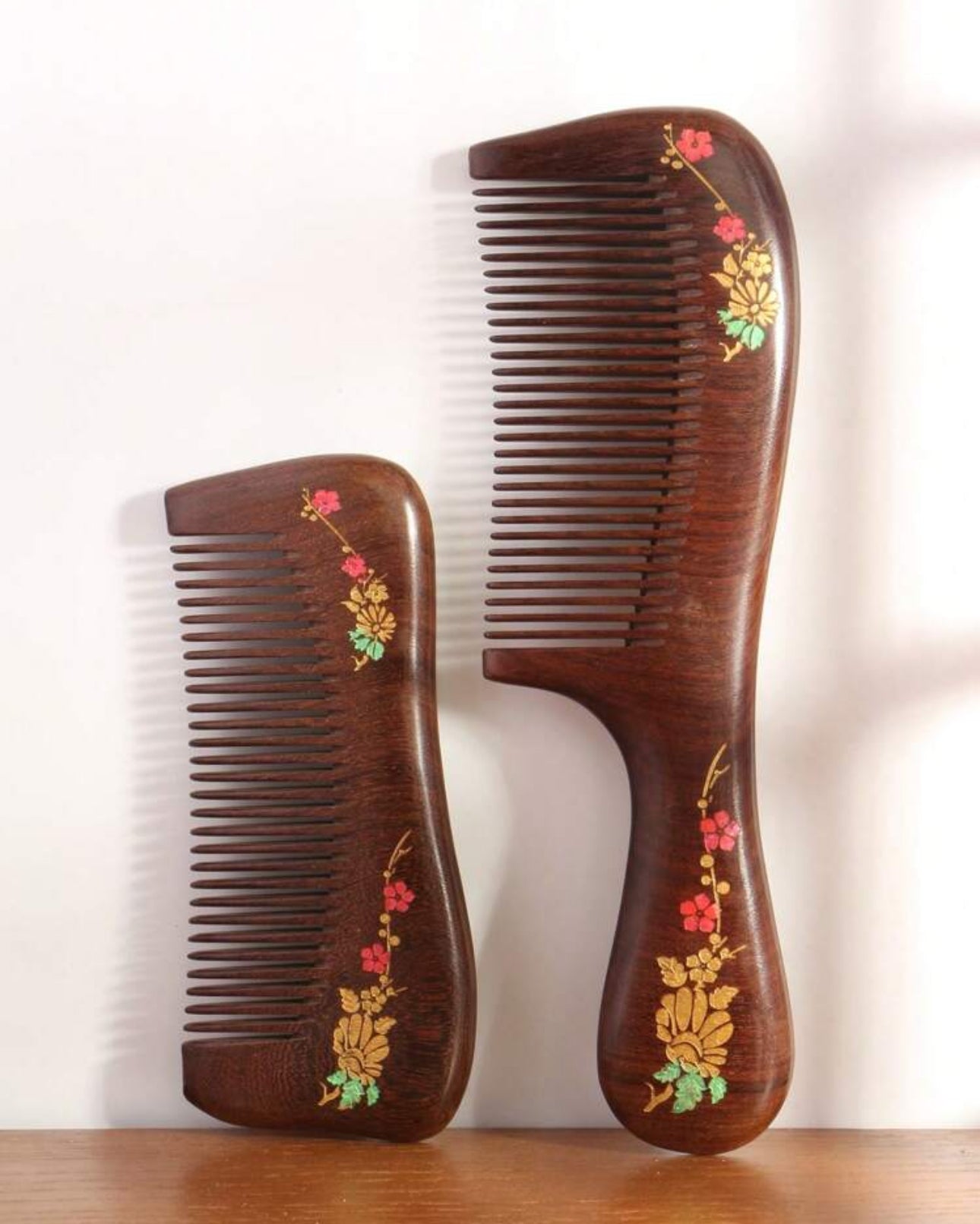 2Pcs Flower Wood Comb