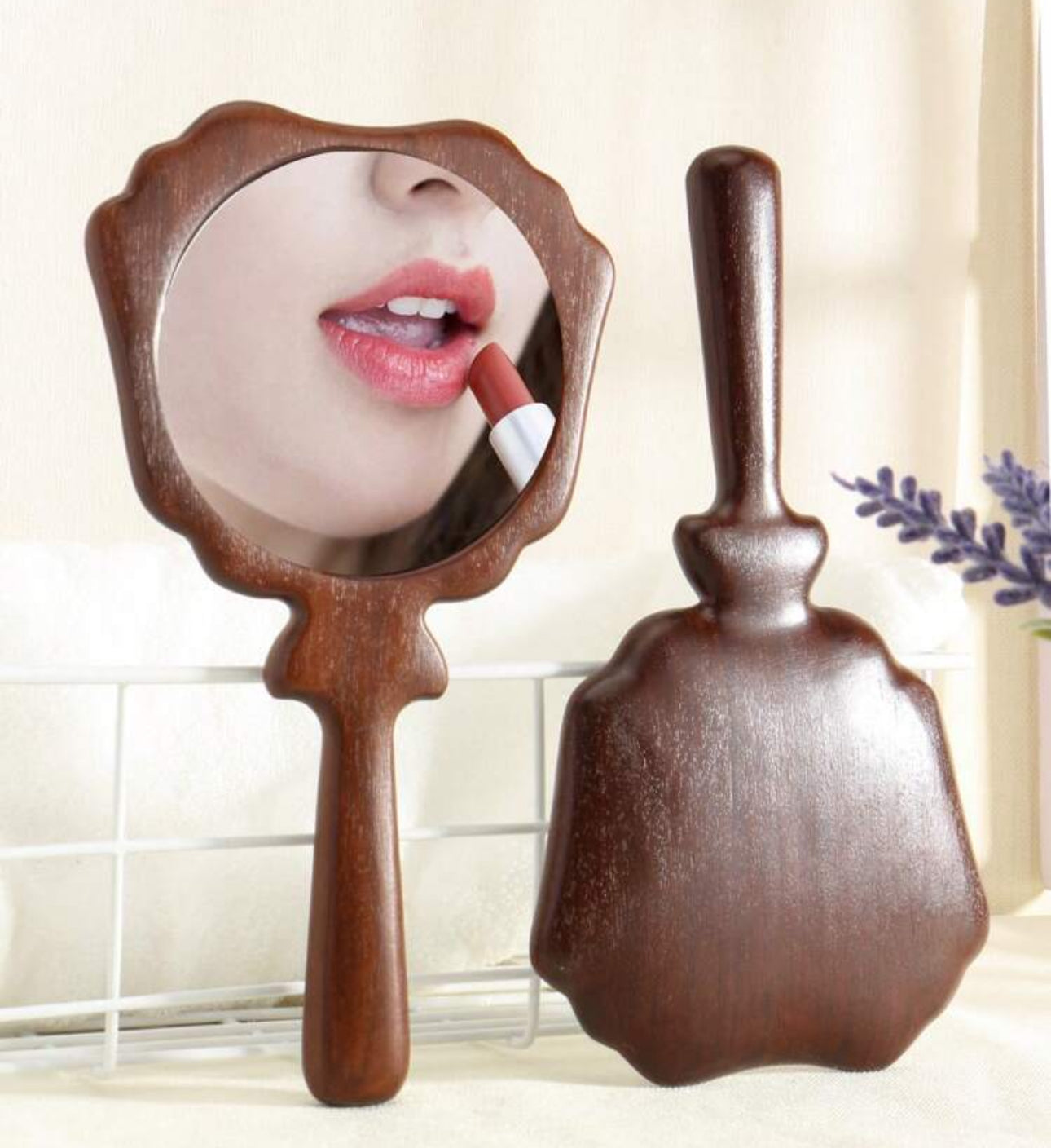 1Pc Wooden Makeup Mirror